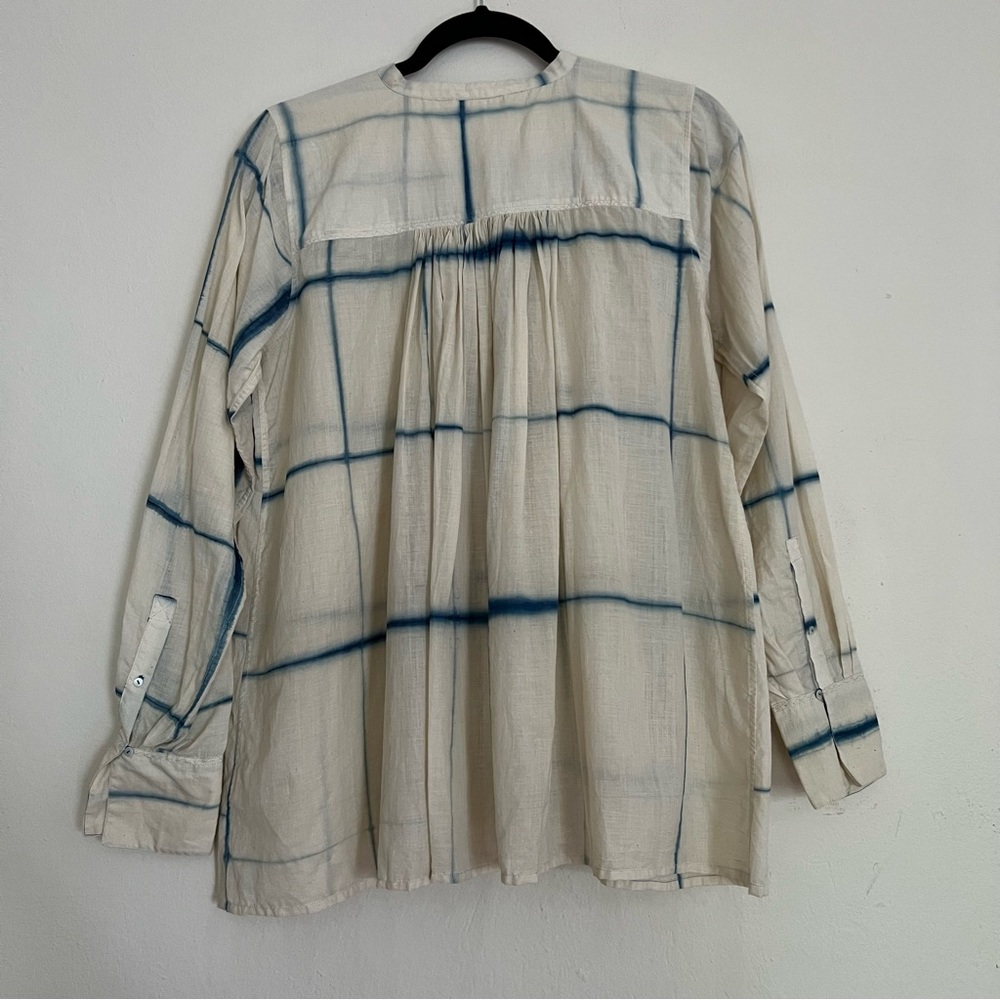 Injiri Natural Cotton Indigo Grid Print Blouse - Picture 3 of 6